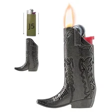 Cowboy Boot Lighter Sleeve Cover, Lighter Sleeve Cover for Mini Bic J5 Black