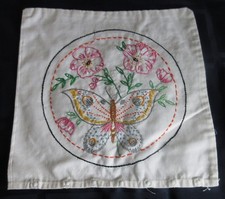 Vtg Embroidered Butterfly in Medallion Decorative Pillow Cover Snaps Farmhouse