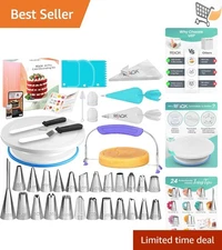 Cake Decorating Kit Complete Supplies Set for Beginners with Turntable Tips