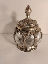 Hollywood Regency Silver Plated Ornate Glass ...