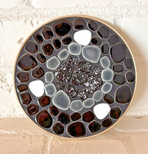 Vintage WBS New York Mosaic Round Trivet Aluminum Base 70's Retro Stone Trivet