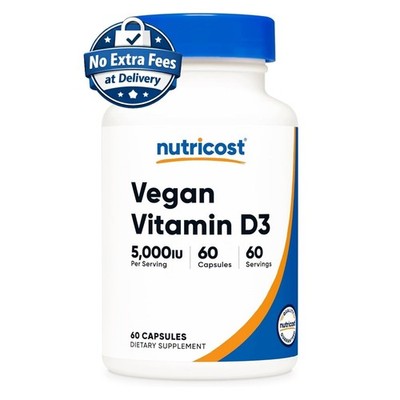 Suplemento Vegano de Vitamina D3 5000 UI (125 mcg) 60 Cápsulas | 60 Porciones