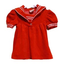 Vintage baby girl dress Velvet Red Size Medium used As-Is