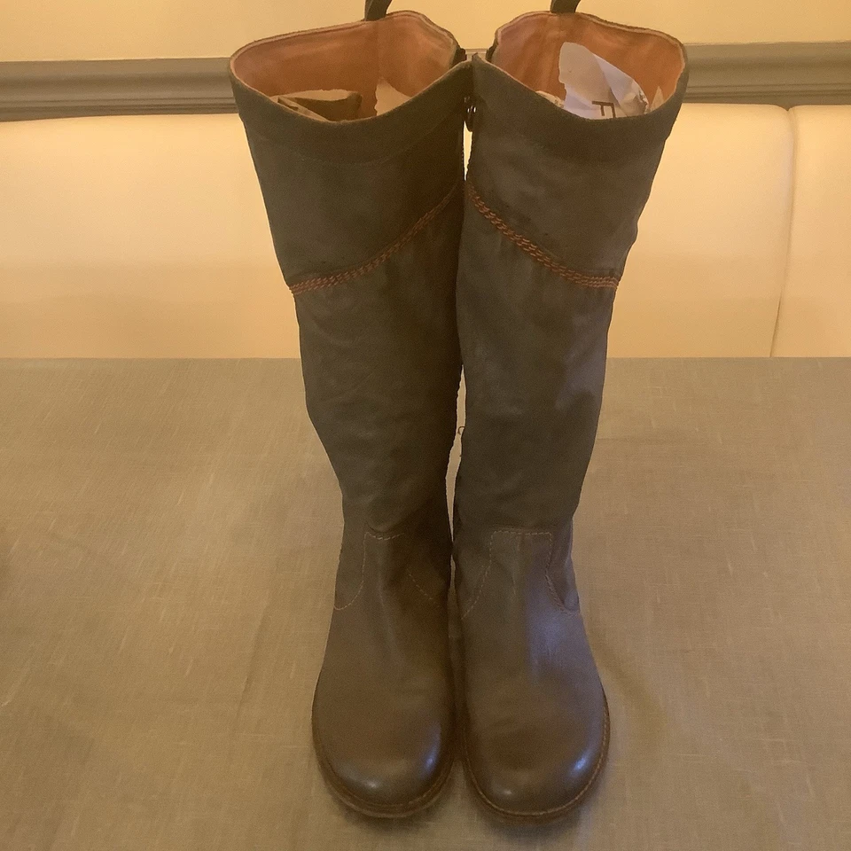 Botas altas hasta la rodilla Kickers Rootine para mujer de cuero gris/marrón, talla 39 EE. UU. (9) Foto 2 de 4