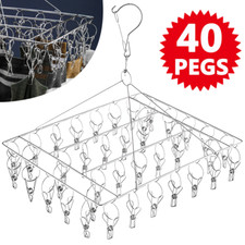 40 Strong Clips Stainless Steel Underwear Sock Hanger Laundry Airer Dry Rack UK