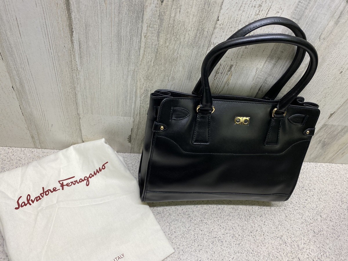 SALVATORE FERRAGAMO BRIANA SATCHEL TOTE BAG BLACK SOFT CALF