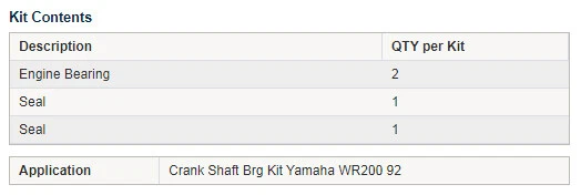 Kit de rodamientos principales y sellado del cigüeñal Yamaha WR200R 1992-1998 todas las bolas Foto 2 de 3