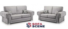 VERONA HIGH BACK 3 SEATER + 2 SEATER SOFA SET KENSINGTON GREY SWIVEL CHAIR