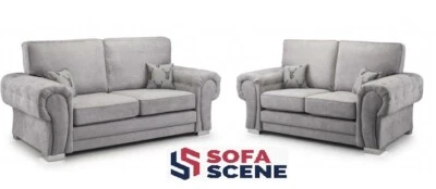 VERONA HIGH BACK 3 SEATER + 2 SEATER SOFA SET KENSINGTON GREY SWIVEL CHAIR