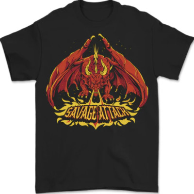 Savage Attack Fantasy Dragon Mens T-Shirt 100% Cotton