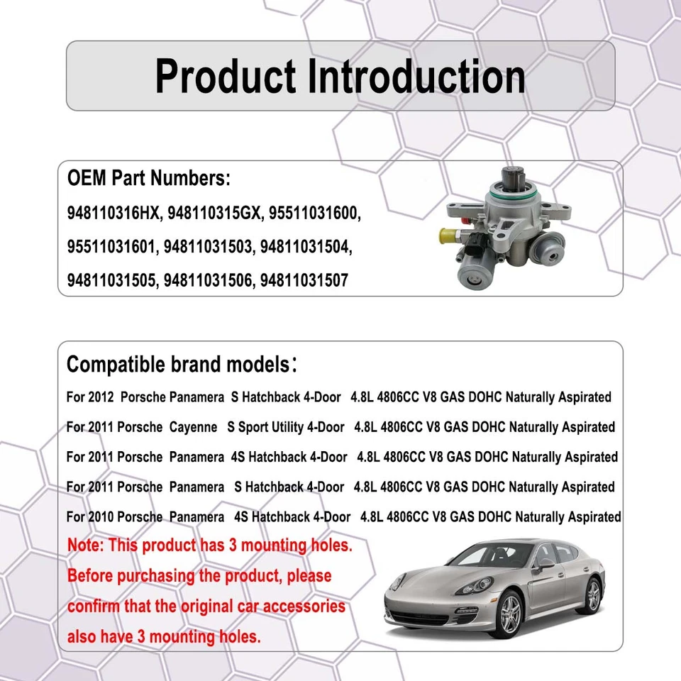 High Pressure Fuel Pump For Porsche Cayenne Panamera 2008-2012 4.8L 948110315GX - Image 2 of 4