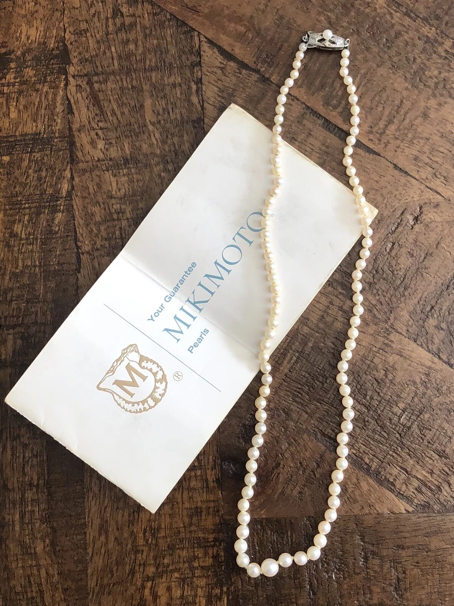 Vintage 1960s Fine Graduated Mikimoto Pearl Necklace With Silver