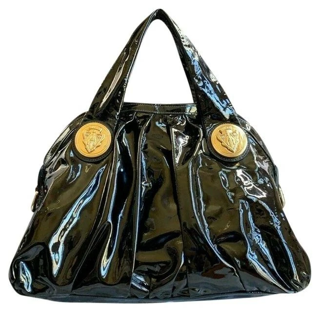 GUCCI VINTAGE 1979 2N1 BLACK PATENT LEATHER DAY TO EVENING BAG - CRTBLNCHSHP