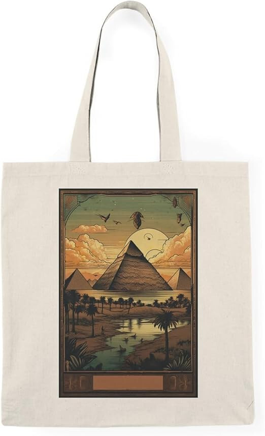 Vintage Egypt-Inspired Cotton Canvas Tote Bag-image