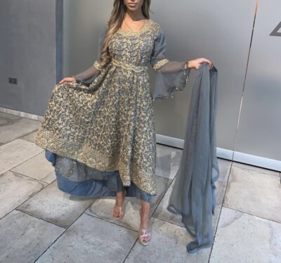 Pakistani Dress Grey Blue Medium | eBay Pakistani Dress Grey Blue Medium | eBay
