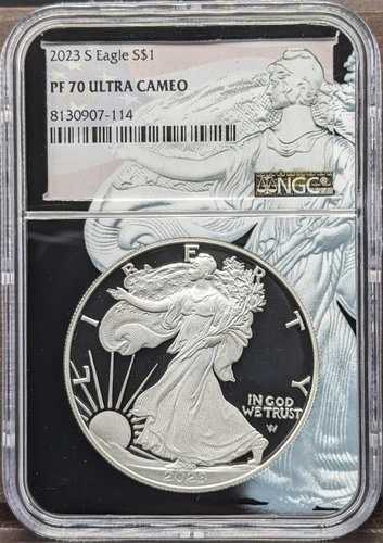 2023-S SILVER EAGLE NGC PF 70 Ultra Cameo Walking Liberty Label