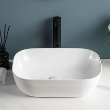Rectangle White Bathroom Vessel Sink Ceramic Basin Bowl Wash Above Counter Sink