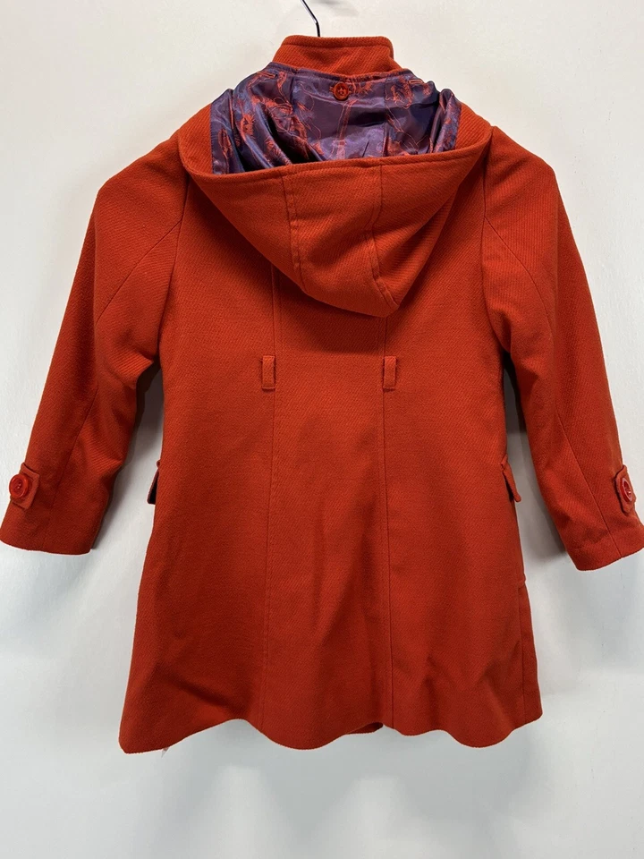 Girls Monsoon Double Breasted Coat Sz 9 10 Years Detachable Hood Burnt Orange - Image 4 of 4