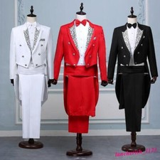 2PC Suit Men's Flower Jackets Pant Tuxedo Formal Dress Blazer Coat Slim Fit OL