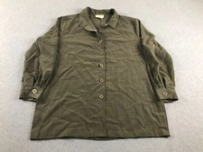 Vintage Field Manor Blouse Women Large Olive Green Button Up Waxed Casual