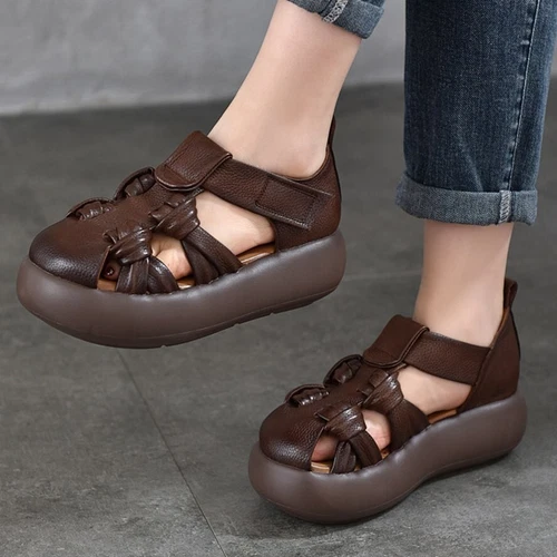 Thick Sole Ankle Boots Genuine Leather Mary Janes High Women Platform Sandals - Bild 9 von 11