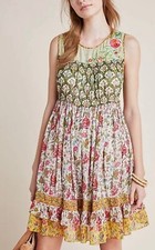 Anthropologie x Tanvi Kedia  Dress Ananya Tunic  Colorful Floral Embroidery, M/P