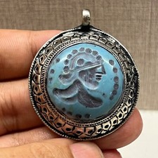 Lovely  Silver Pendant Old Roman Intaglio Agate Stone Intaglio Of King