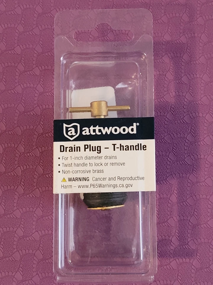 Attwood Brass T Handle Drain Plug w/o Chain 1 In Dia Clam Pk 7526A7 - Image 2 of 4