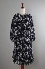 CALVIN KLEIN NWT $124 Black White Floral Smocked Lined Blouson Dress Size 2