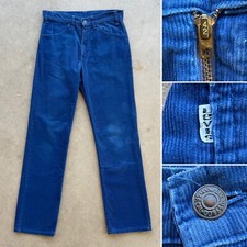 1970s Vtg Levis 519 Straight Taper W 29 L 30 Blue Corduroy Pants Talon Zip USA