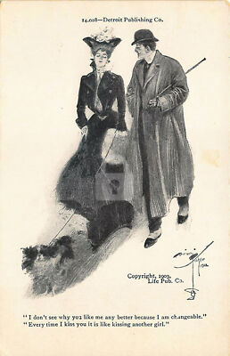 Harison Fisher  Couple with Dog Detroit Publishing Postcard Copy