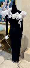 VTG Cache Black White Ruffle Long Gown Size 6 Formal Dress NWOT
