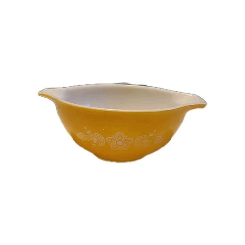 MCM Cinderella Mixing Bowl Pyrex Glass Butterfly Gold 442 1 1/2 Quart 1960s