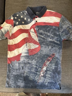 RedHead Men's L/G Polo Shirt Cotton Knit Short Sleeve American Flag Golf