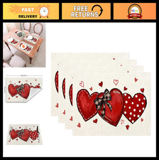 Valentine's Day Placemats Set of 4, 12x18 Red Heart Decor for Home Dining Table