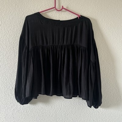 Mona B Bohemian Hippie Dark Whimsical Babydoll Blouse Women s Medium Black