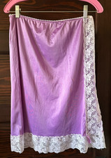 Vtg Hand Dyed SLIPERFECTION Purple Half Slip Side Lace Panel Size L 24" Long