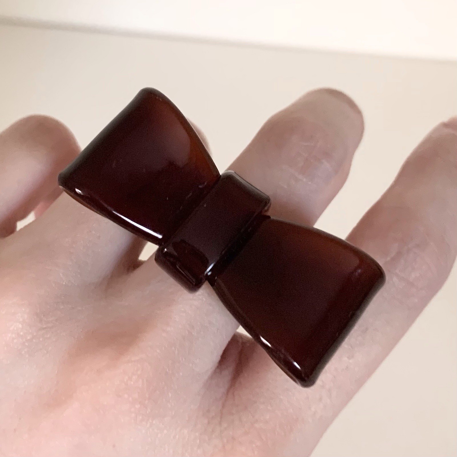 Y2K Large Translucent Brown Bow Ring - image 2