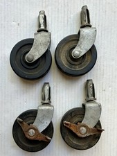 Set 4 Vintage 4" Heavy Duty Rubber Swivel Casters Stems Bassick Wheels
