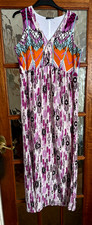 £1 KUSHI Ladies ORANGE TURQUOISE BLACK & PURPLE Flash Print Maxi Dress 12 £1
