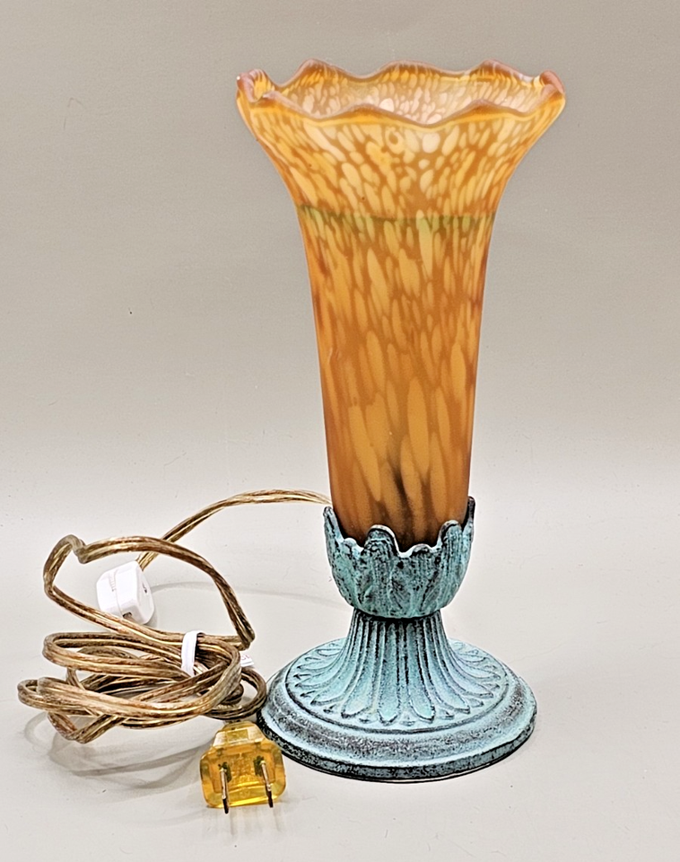 VTG Andrea by Sadek Amber Glass Lily Lamp Trumpet Art Glass Teal Base 8 ...