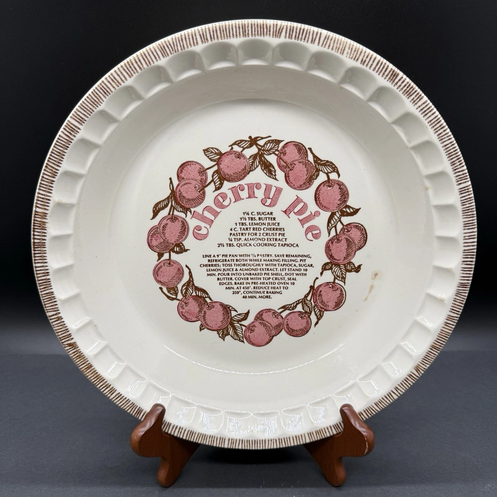 VINTAGE "USA" CHERRY PIE RECIPE PLATE! Royal China Jeanette No Chips Cottagecore