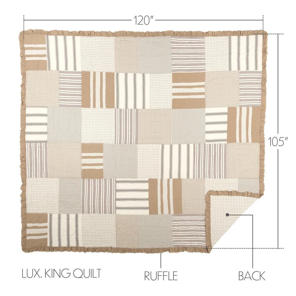 Farmhouse Luxury King Quilt Creme Patchwork Grace Bedroom Decor VHC Brands - Image 3 of 4