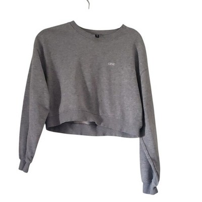 H&M Divided Juniors Love Embroidered Gray Cropped Sweatshirt Size M Lounge