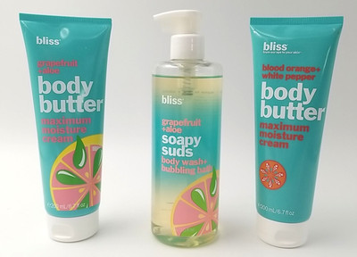 3-BLISS Soapy Suds Body Wash + Bubbling Bath Grapefruit & Aloe 16oz & Cream New