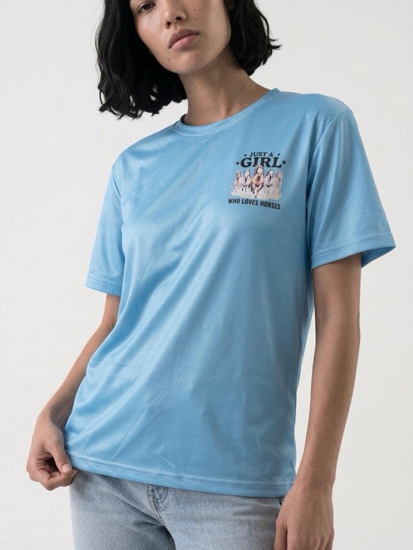 Women’s Light Blue w/ Horse Design T Shirt NWT Size Large
