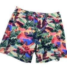 Saxx Swim Trunks Men 34 Betawave 2N1 Volley Ballpark Pouch Tropical 7"
