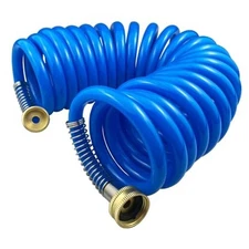 Heavy-duty PU Coil Hose, Self-Coiling Garden Hose with Solid Brass 20 FT Blue