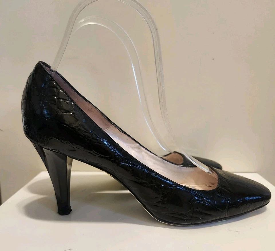 Emilio Pucci Black Patent Leather Croc Print Square Toe Pumps Sz.6.5/36.5 $595 - Image 2 of 4