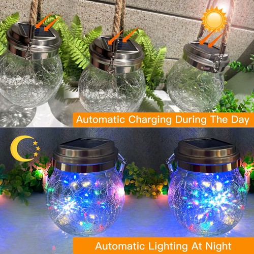 Outdoor Hanging Solar Lights, 2 Pack 30 LED Solar Cracked Glass Ball Lanterns... - Picture 6 of 7